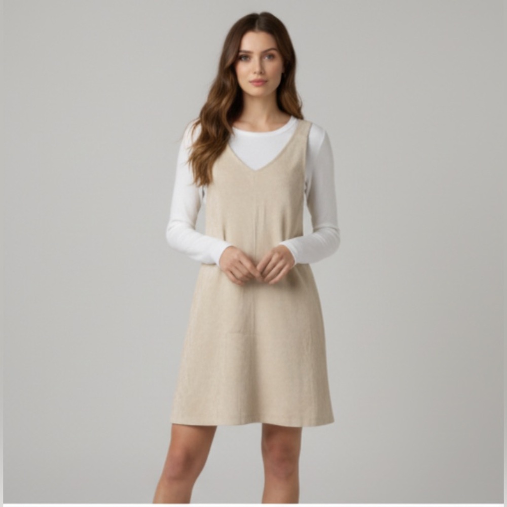 Corduroy Solid Overall Dress Without Sweater